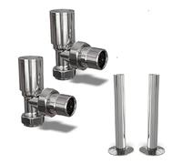 UK Radiators Round Chrome Radiator Valves and Pipe Covers - Chrome Polished Finish - Classy and Modern Design 1/2" x 15mm Angled Radiator Valves - Pair of Valves with 130mm Pipe Covers