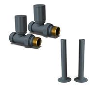 UK Radiators Round Thermostatic Radiator Valve 1/2" x 15mm - W/Pipe Covers | Anthracite Finish - Pair of Valves Included - Solid Brass 1/2" x 15mm Straight - with 130mm Pipe Covers - Manual Control