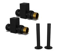 UK Radiators Round Thermostatic Radiator Valve 1/2" x 15mm - W/Pipe Covers | Black Finish - Pair of Valves Included - Solid Brass 1/2" x 15mm Straight - with 130mm Pipe Covers - Manual Control