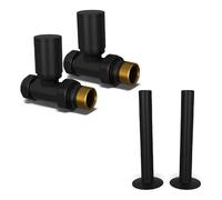 UK Radiators Round Thermostatic Radiator Valve 1/2" x 15mm - W/Pipe Covers | Black Finish - Pair of Valves Included - Solid Brass 1/2" x 15mm Straight - with 130mm Pipe Covers - Manual Control