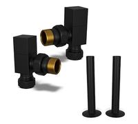 UK Radiators Round Thermostatic Radiator Valve 1/2" x 15mm - W/Pipe Covers | Black Finish - Pair of Valves Included - Solid Brass 1/2" x 15mm Angled - with 130mm Pipe Covers - Manual Control