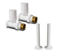 UK Radiators Round Thermostatic Radiator Valve 1/2" x 15mm - W/Pipe Covers | White Finish - Pair of Valves Included - Solid Brass 1/2" x 15mm Straight - with 130mm Pipe Covers - Manual Control