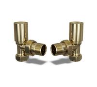 Uk Radiators Round Thermostatic Radiator Valve Set Manual Trv Angled With Lockshield 15mm - Modern Style Polished Brass