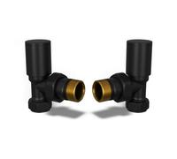 Uk Radiators Round Thermostatic Radiator Valve Set Manual Trv Angled With Lockshield 8mm - Modern Style Black