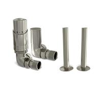 UK Radiators Silver Nickel Thermostatic Radiator Valves and Corner Lockshield Valve - Brushed Finish - Classy and Modern Design 1/2" x 15mm Corner Radiator Valves - with 130mm Pipe Covers