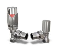 UK Radiators Silver Thermostatic Radiator Valve and Angled Lockshield Valve - Gloss Silver Finish - Classy and Modern Design 1/2" x 15mm Angled Radiator Valve