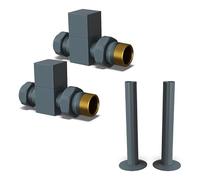 UK Radiators Square Anthracite Radiator Valves and Pipe Covers - Anthracite Matt Finish - Classy and Modern Design 1/2" x 15mm Straight Radiator Valves - Pair of Valves with 130mm Pipe Covers