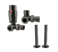 UK Radiators Thermostatic Radiator Valve + 130mm Pipe Sleeves - Energy Saving 1/2" x 15mm Brass Corner Valve - Black Nickel Colour