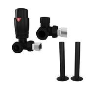 UK Radiators Thermostatic Radiator Valve + 130mm Pipe Sleeves - Energy Saving 1/2" x 15mm Brass Corner Valve - Matching Black Colour