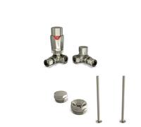 Uk Radiators Thermostatic Radiator Valve Makeover Kit Trv Corner With Lockshield 15mm - Modern Style Silver Nickel Stirling Bold