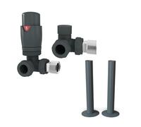 UK Radiators Thermostatic Radiator Valve Set 1/2" - TRV with Pipe Covers | Anthracite Finish - Solid Brass 1/2" x 15mm Corner - Lockshield Included - with 130mm Pipe Covers, Easy Installation