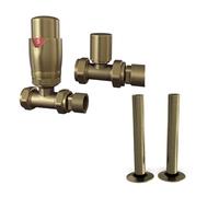 UK Radiators Thermostatic Radiator Valve Set 1/2" - TRV with Pipe Covers | Antique Brass Finish - Solid Brass 1/2" x 15mm Straight - Lockshield Included - with 130mm Pipe Covers, Easy Installation