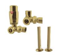 UK Radiators Thermostatic Radiator Valve Set 1/2" - TRV with Pipe Covers | Polished Brass Finish - Solid Brass 1/2" x 15mm Corner - Lockshield Included - with 130mm Pipe Covers, Easy Installation