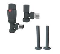 UK Radiators Thermostatic Radiator Valve Set 1/2" - TRV with Pipe Covers | Textured Anthracite Grey Finish - Solid Brass 1/2" x 15mm Angled - Lockshield Included - with 130mm Pipe Covers, Easy Install