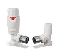 UK Radiators Thermostatic Radiator Valve (TRV) - 15mm Angled Lockshield - Glossy White Colour - Energy Saving 1/2" x 15mm Brass Angled Valve