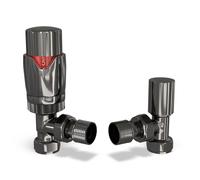 UK Radiators Thermostatic Radiator Valve (TRV) - 15mm Angled Lockshield - Polished Black Nickel Colour - Energy Saving 1/2" x 15mm Brass Angled Valve