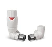 UK Radiators Thermostatic Radiator Valve (TRV) - 15mm Corner Lockshield - Glossy White Colour - Energy Saving 1/2" x 15mm Brass Corner Valve