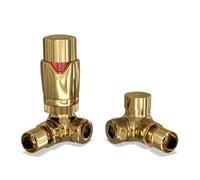 UK Radiators Thermostatic Radiator Valve (TRV) - 15mm Corner Lockshield - Polished Brass Colour - Energy Saving 1/2" x 15mm Brass Corner Valve