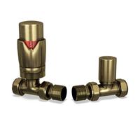 UK Radiators Thermostatic Radiator Valve (TRV) - 15mm Straight Lockshield - Brushed Antique Old Brass Colour - Energy Saving 1/2" x 15mm Brass Straight Valve