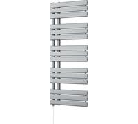 Uk Radiators Tristan Silver Standard Heated Towel Rail Flat Tube Bathroom Radiator 600W - (H) 1292 X (W) 500mm