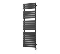 Uk Radiators Typhoon Black Thermostatic Heated Towel Rail Flat Tube Bathroom Radiator 800W - (H) 1564 X (W) 500mm