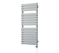 Uk Radiators Typhoon Silver Thermostatic Heated Towel Rail Flat Tube Bathroom Radiator 600W - (H) 1156 X (W) 500mm