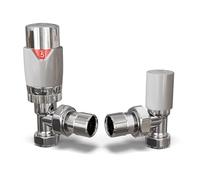 UK Radiators White Thermostatic Radiator Valve and Angled Lockshield Valve - Gloss White Finish - Classy and Modern Design 1/2" x 15mm Angled Radiator Valve