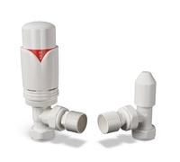 UK Radiators White Thermostatic Radiator Valve and Angled Lockshield Valve - Gloss White Finish - Classy and Modern Design 1/2" x 15mm Angled Radiator Valve