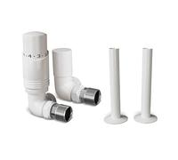 UK Radiators White Thermostatic Radiator Valves and Corner Lockshield Valve - Gloss Finish - Classy and Modern Design 1/2" x 15mm Corner Radiator Valves - with White Gloss 130mm Pipe Covers