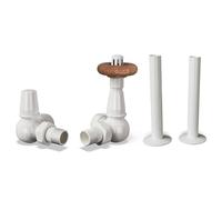 UK Radiators White Thermostatic Radiator Valves and Corner Lockshield Valve - Gloss White Finish - Traditional Design 1/2" x 15mm Corner Radiator Valves with 130mm Pipe Sleeves