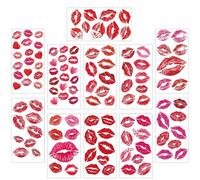 UK Red Lips Kiss Mark Tattoos (11 Sheets), Temporary Waterproof Lipstick Transfers for Face & Body, Realistic Fake Tattoo Stickers for Women & Girls, Fun Makeup Accessory for Festivals & Nights Out