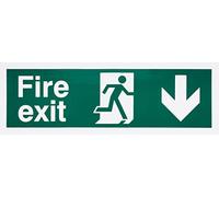 UK Safety Store Fire Exit Arrow Down Sign 300mm x 100mm - Self Adhesive,white|green|blue