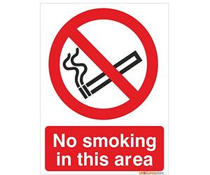 UK Safety Store No Smoking In This Area Sign Rigid Plastic,red,150mm x 200mm