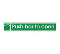 UK Safety Store Pack of 2 x 300mm x 100mm Push Bar To Open Door Signs - Green, Professional Style, Self Adhesive