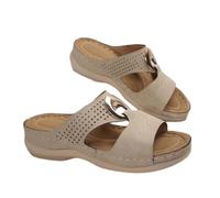UK Sale Clearance Womens Wedge Sandals, Ladies Getaway Platform Sliders Open Toe Flatform Sandal Metallic Mid Heel Shoes Summer Slippers Outdoor Athletic Arch Support Slider for Beach