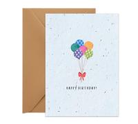 UK Seed Paper Birthday Card Happy Balloons Standard Size (105 x 148mm Folded), Eco Friendly Birthday Card and Seed Envelope Crafted by Artisan Papermakers