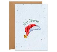 UK Seed Paper Christmas Card Santa's Hat Large Size (140 x 180mm Folded), Eco Friendly Christmas Card and Seed Envelope For Festive Season