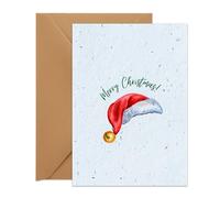 UK Seed Paper Christmas Card Santa's Hat Standard Size (105 x 148mm Folded), Eco Friendly Christmas Card and Seed Envelope For Festive Season