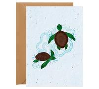UK Seed Paper Plantable Greetings Card Ocean Life Large Size (140 x 180mm Folded), Eco Friendly Card and Seed Envelope with Turtle Design