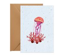UK Seed Paper Plantable Greetings Card The Jellyfish Standard Size (105 x 148mm Folded), Eco Friendly Card and Seed Envelope with Jellyfish Design