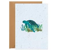 UK Seed Paper Plantable Greetings Card The Turtle Large Size (140 x 180mm Folded), Eco Friendly Card and Seed Envelope with Turtle Design
