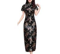 UK Seller Black Dragon & Phoenix Chinese Long Evening Party Fancy Dress Cheongsam Qipao Despatch same Working Day (UK 8)