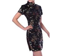 UK Seller Black Dragon & Phoenix Chinese Short Mini Evening Party Dress Cheongsam Qipao Despatch Same Working Day (UK 14)