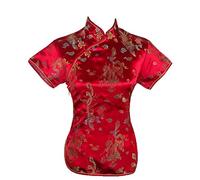 UK Seller Chinese Red Dragon & Phoenix Short Sleeve Top Shirt Blouse Despatch Same Working Day as Order Before 2pm (UK 20)