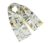 [UK SELLER] Multi Cats Breeds Print Lightweight Scarf Stripe Satin & Chiffon Look London Souvenir Gift - Soft, Fashion Accessories (CREAM)