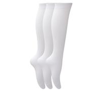 (UK Shoe 4-6 (Age: 13+ years), White) Childrens Girls Plain Knee High School Socks (Pack Of 3)