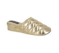 Dunlop Women's Mule Slippers Sybil - Lightweight Quilted, Low Wedge Heel - Gold UK 3