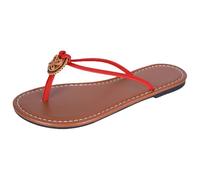 UK Size 4.5 Women's Thong Sandal Slim Flip Flops Flat Leather Comfortable Summer Beach Thong Walking Sandals Fashion Flat Slip On Slides Sandle Footwear Red