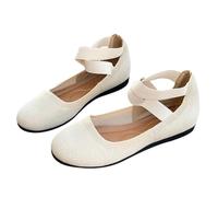 uk Size 4 Ankle Strap Knit Ballet Flats for Women,Womens Knitted Ballerina Flat Fashion Elastic Ankle Straps Cross Strap Round Toe Comfy Ballet Pumps Shoes 002_White