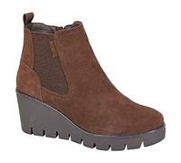 (UK Size 4, Chocolate Brown) Cipriata AMINA L708 Ladies Suede Inside Zip Gusset Memory Foam Wedge Ankle Boots
